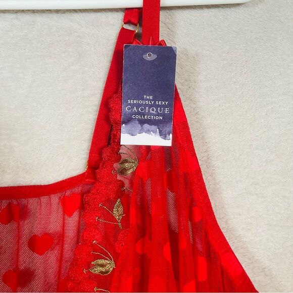 Cacique Heart Lace Cherry Romper Crossover Neck Plus Size 22/24 Haute Red NEW - Picture 4 of 12